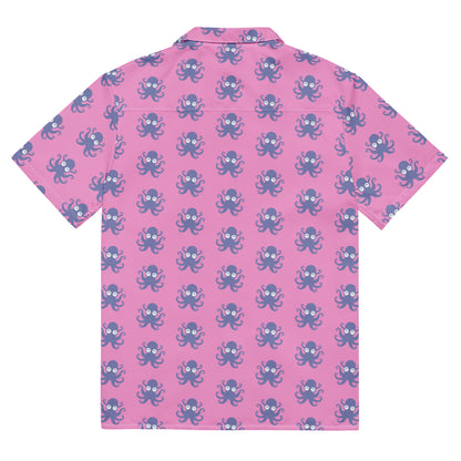 Unisex Button Shirt in Pink with Blue Octopus Mascot by Puglia Tips