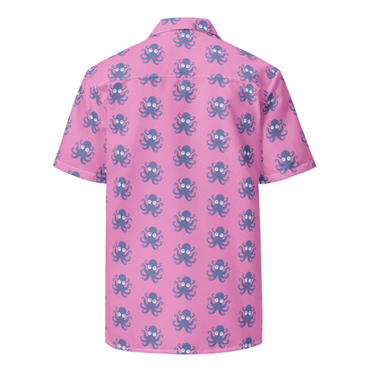 Unisex Button Shirt in Pink with Blue Octopus Mascot by Puglia Tips