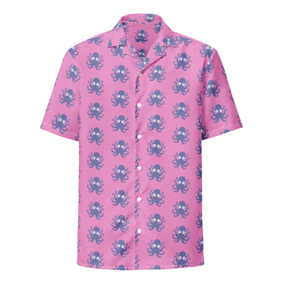 Unisex Button Shirt in Pink with Blue Octopus Mascot by Puglia Tips