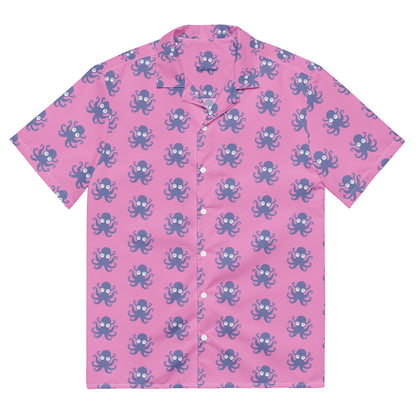 Unisex Button Shirt in Pink with Blue Octopus Mascot by Puglia Tips