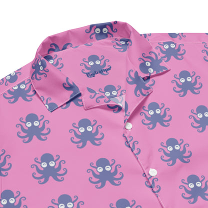 Unisex Button Shirt in Pink with Blue Octopus Mascot by Puglia Tips