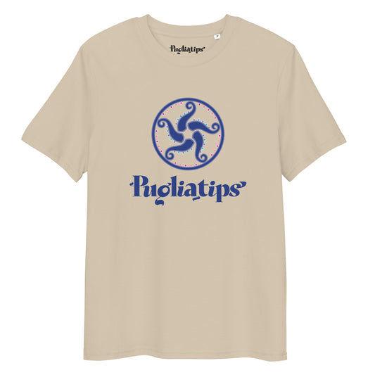 T-shirt unisex in cotone biologico Puglia Tips Logo blu di PugliaTips